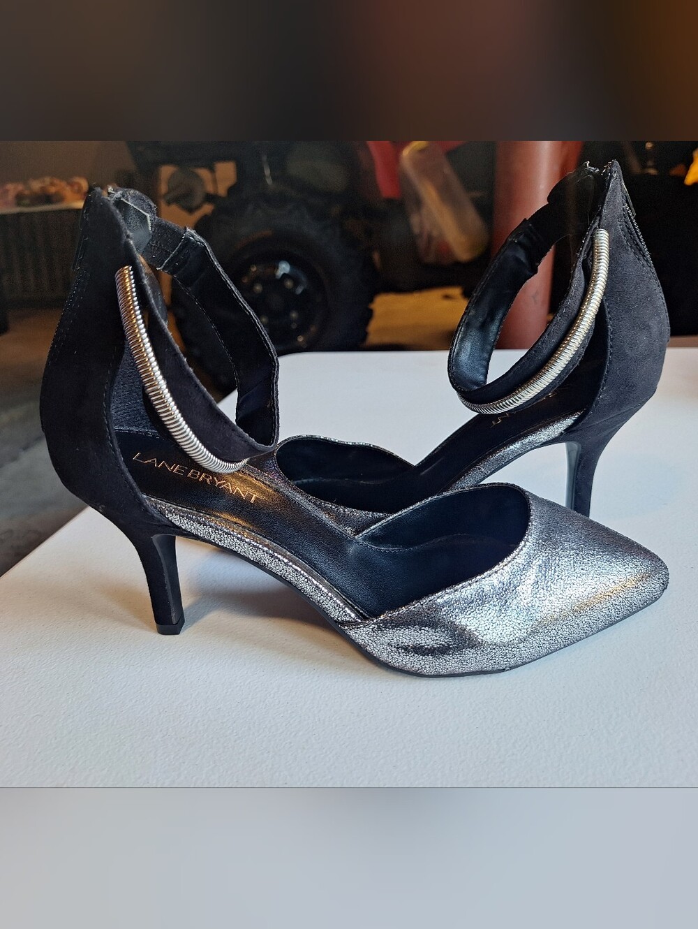 Lane Bryant Metallic Silver Ankle-Strap Heels
